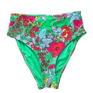 Roller Rabbit Size Small Green Floral Ashbury High Leg Bikini Bottoms Swimsuit